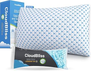 CloudBliss Queen Shredded Memory Foam Pillow - Adjustable Cooling Bed Pillow, Breathable Washable Cover, CertiPUR-US Certified for Side/Back/Stomach Sleepers