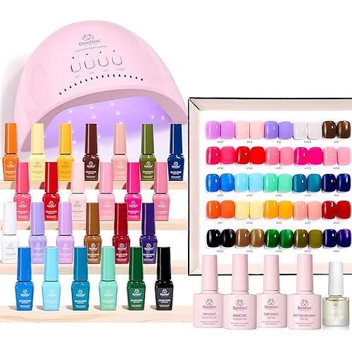 Beetles Gel Nail Polish Kit with U V Light - 25 Colors Gel Polish Set Fall Nail Fest Fragments of Time 45 Pcs Nails Kit with Tools DIY Salon Manicure Set Gifts for Women Girls - One Color One Bottle