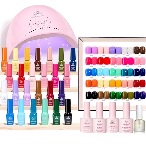 Beetles - Kit de esmalte de uñas de gel con luz UV, 12 colores neutros marrón nude, kit de iniciación de esmalte de uñas de gel de otoño con capa