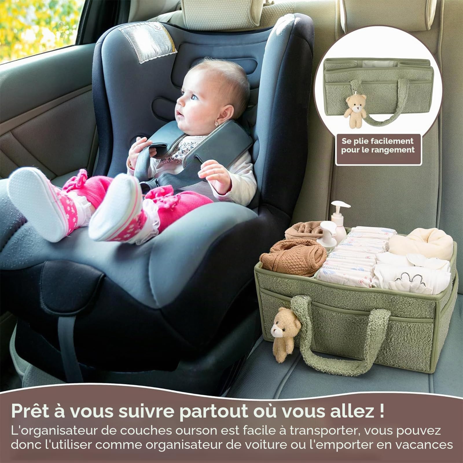 Comioke Panier Rangement Bébé, Rangement Table a Langer Bebe, Lange avec Compartiments et Poignées, Cadeau Naissance, Coffret Naissance,Organiseur de Couches pour Table