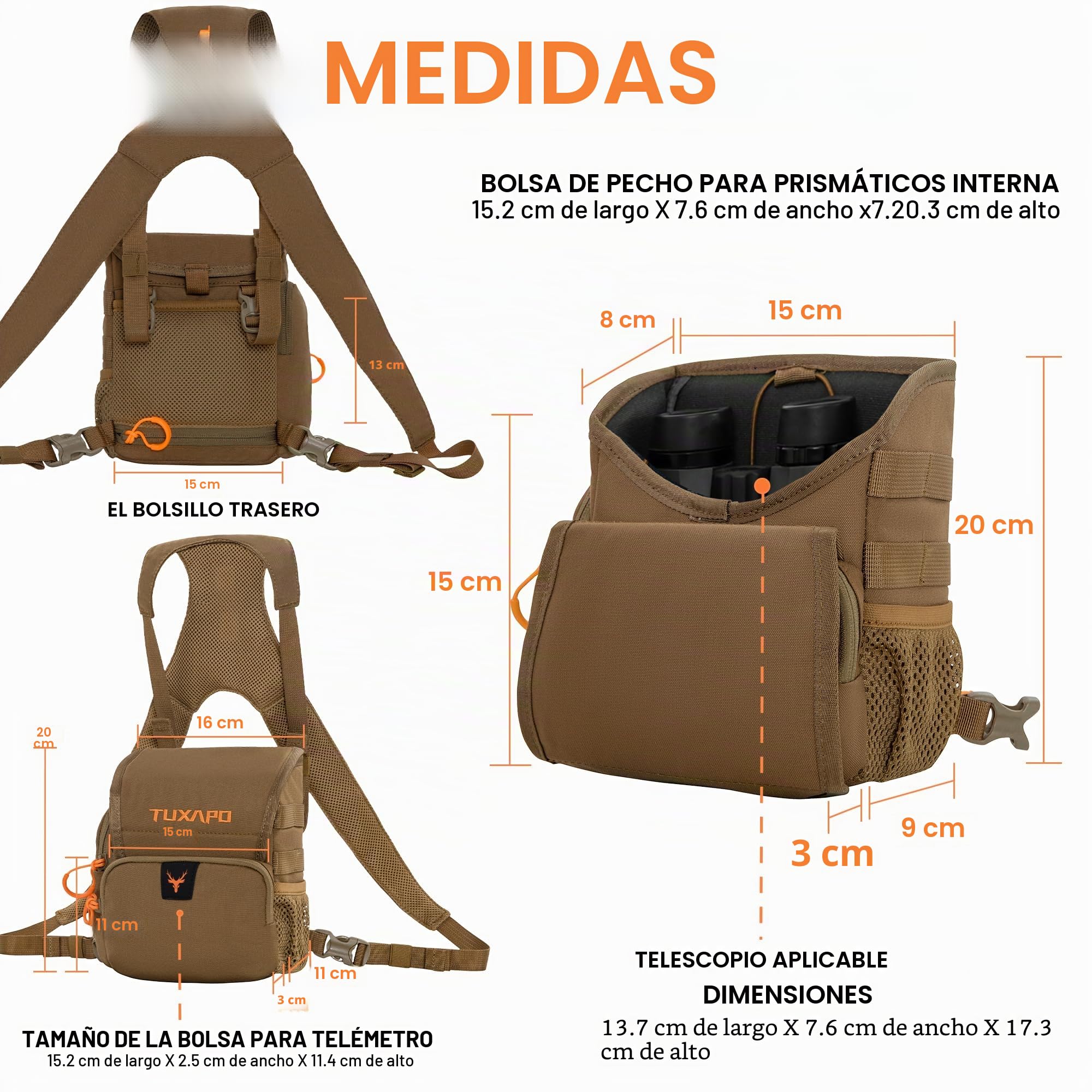 Arnés Binocular Pecho Pack con Bolsa Telémetro Bino Case para Caza Senderismo Tiro