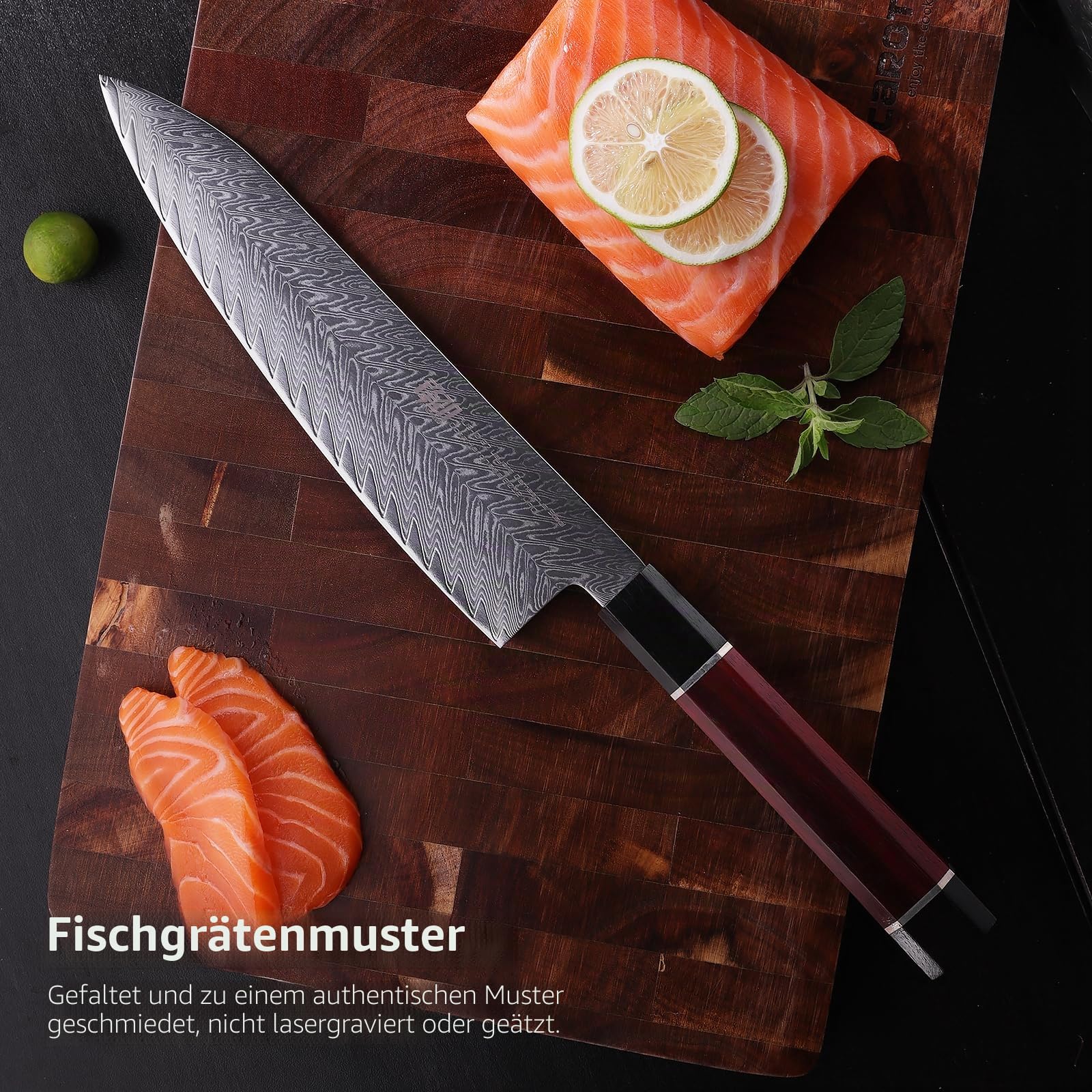 FINDKING Gyuto Kochmesser Damaszenerstahl 21cm Japanischer Stil Samurai | Damaststahl, japanischer Stil, vielseitiges Kochmesser, scharfe Klinge, Fleisch Gemüse Fisch, Profi-Küche, Samurai Serie