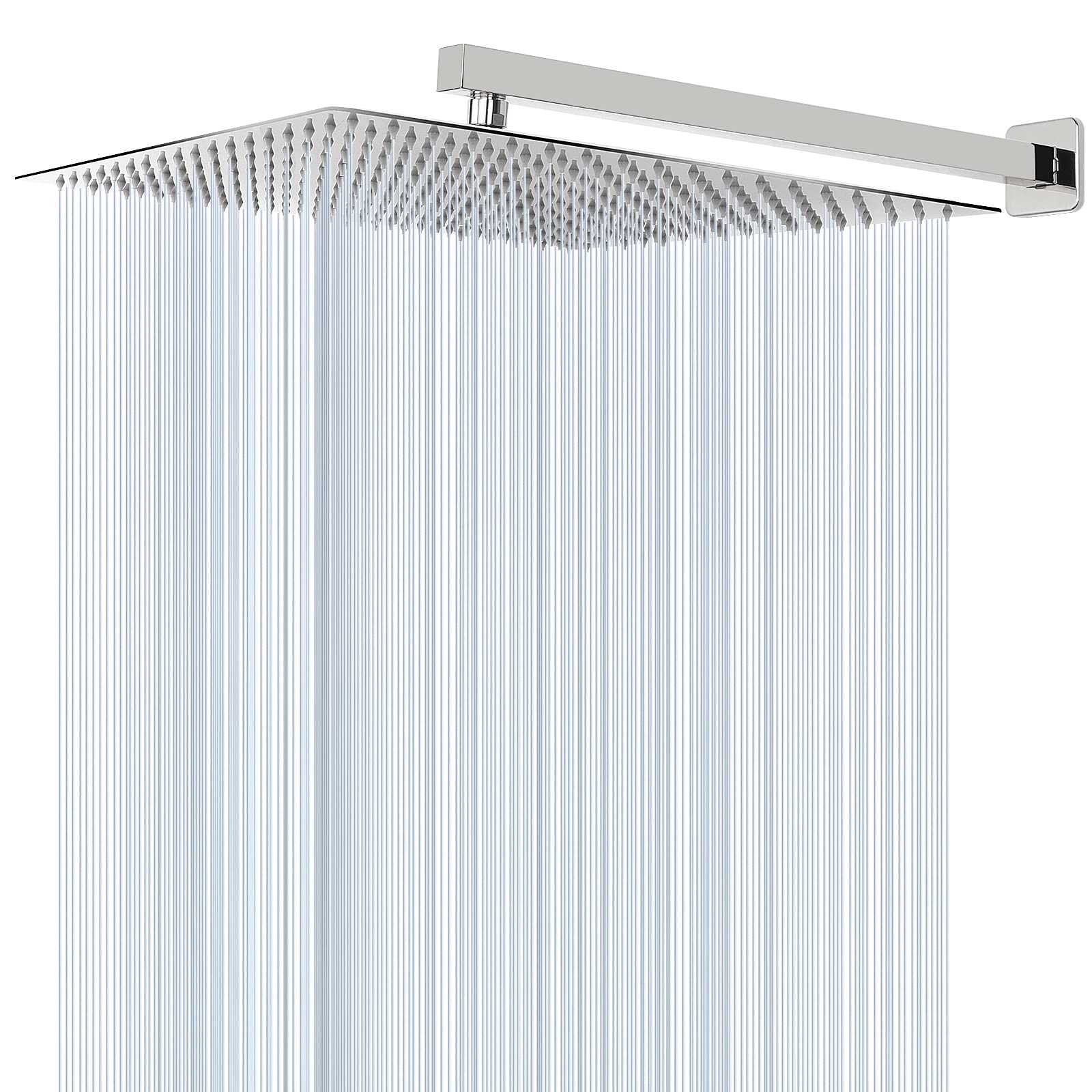 HarJue Shower Head with Extension Arm, High Pressure Square Shower Head with ShowerArm, Stainless Steel Rainfall Showerhead-Waterfall Full Body Coverage (16'' ShowerHead with 20'' Arm, Chrome)