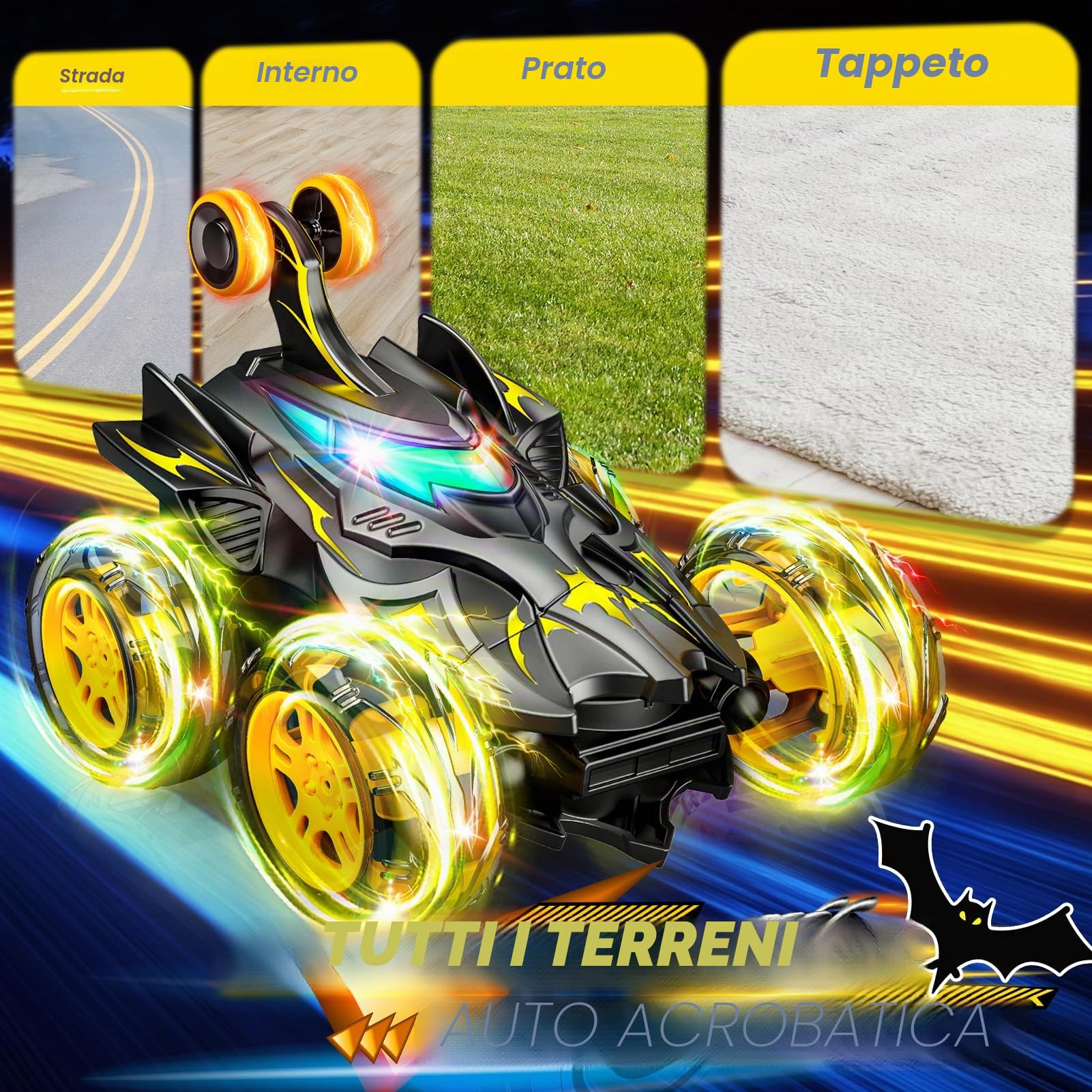 Braxel Auto telecomandata RC 2.4 Ghz 360° Flip LED lampeggiante Monstertruck - Giocattoli da 3 a 9 anni - Regalo di compleanno