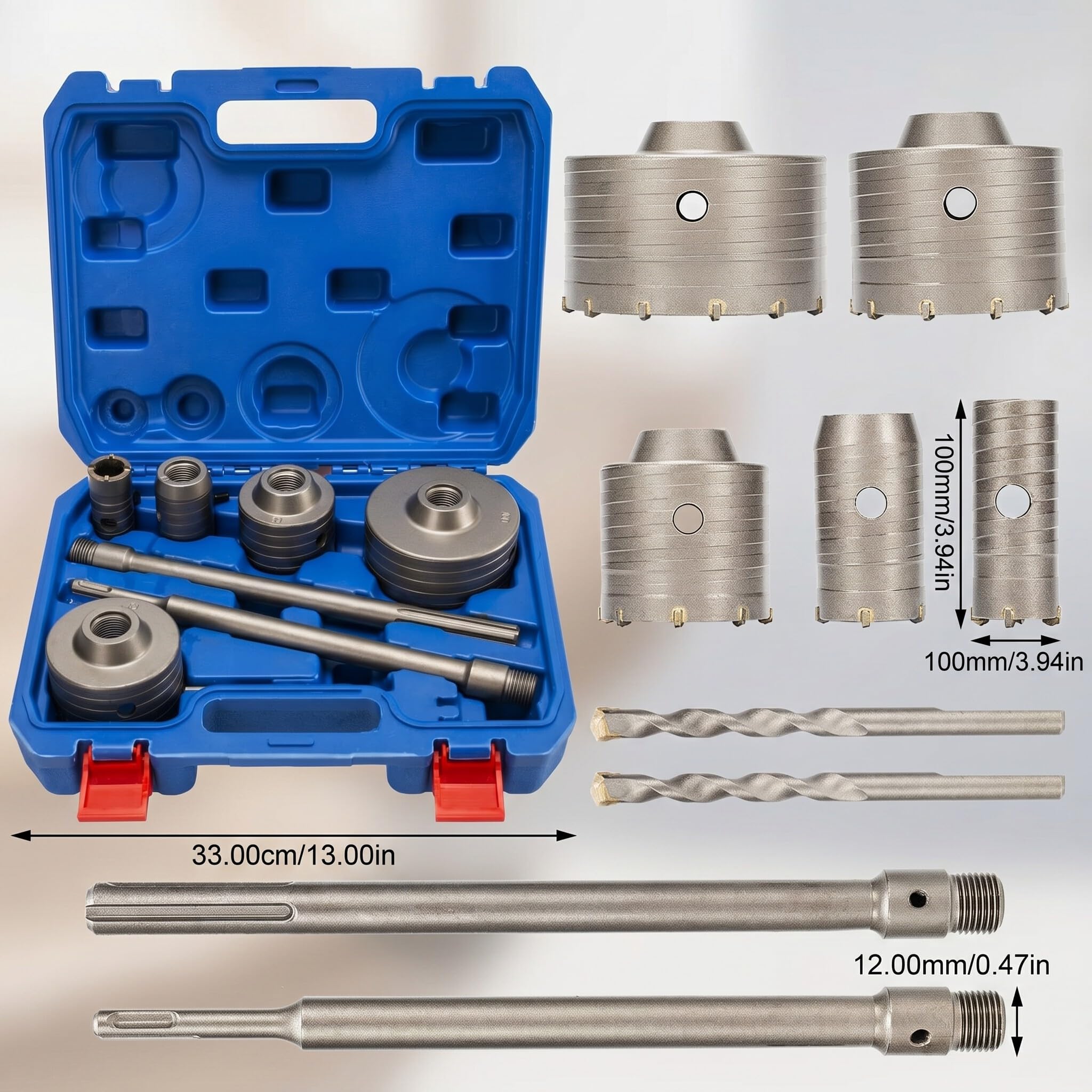 Ejoyous Zestaw otwornic, 9-częściowy zestaw wierteł ze stali węglowej z trzonkiem, 30 mm 40 mm 65 mm 80 mm 100 mm do metalu i drewna, otwornica do betonu