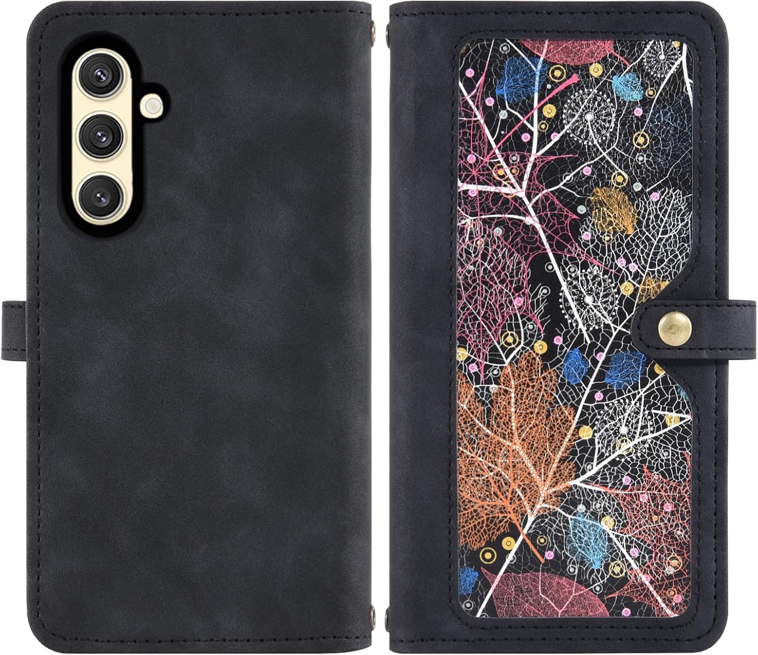 Phone Case for Samsung Galaxy S24 5G Wallet Cover With Tempered Glass Screen Protector Crossbody Wrist Strap Leather Flip Pattern Zipper Credit Card Holder Stand Cell S 24 24S G5 2024, 6.2 inch Black