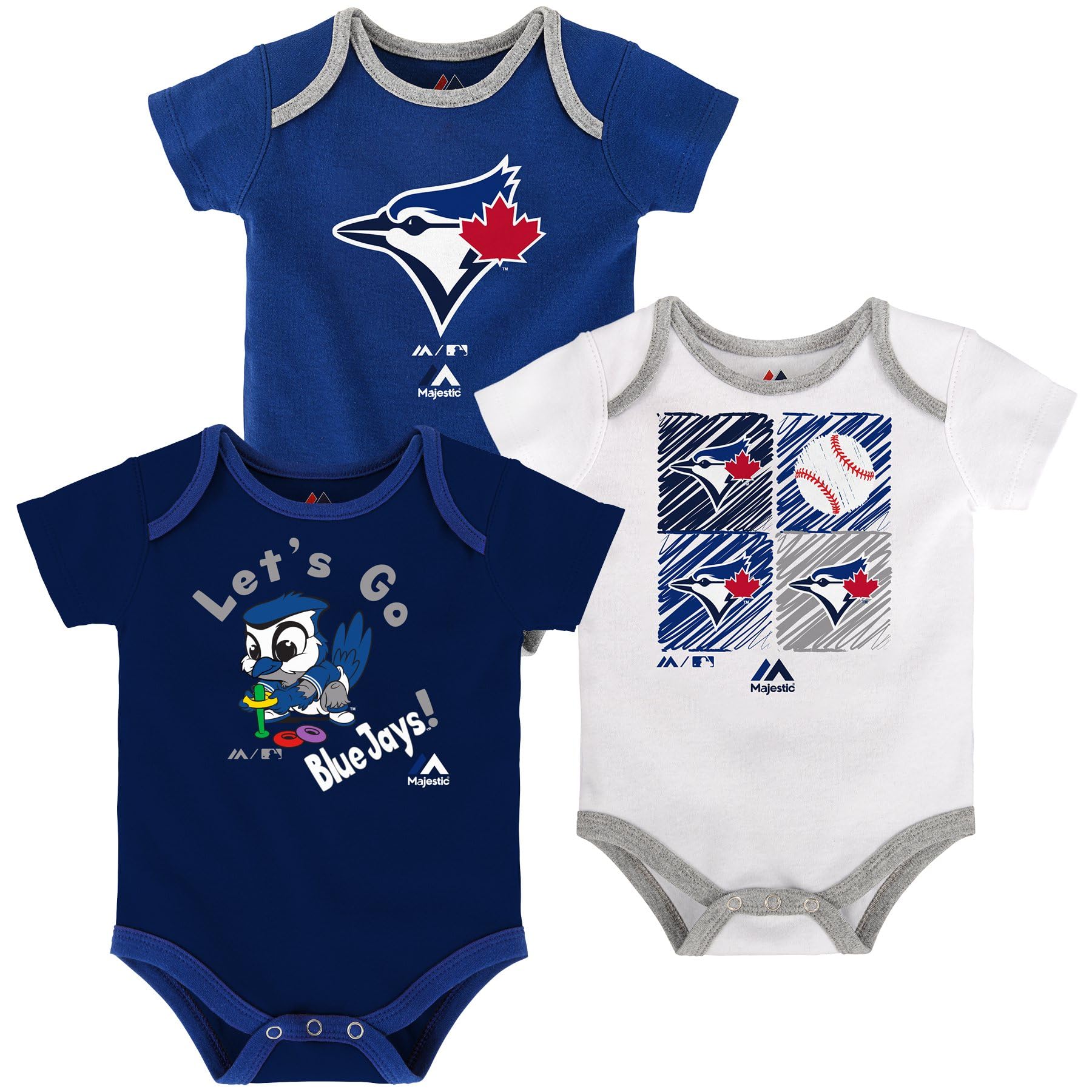 Outerstuff MLB Newborn (0M-9M) Infant (12M-24M) Go Team 3-Pack Creeper Set (Toronto Blue Jays, 12 Months)