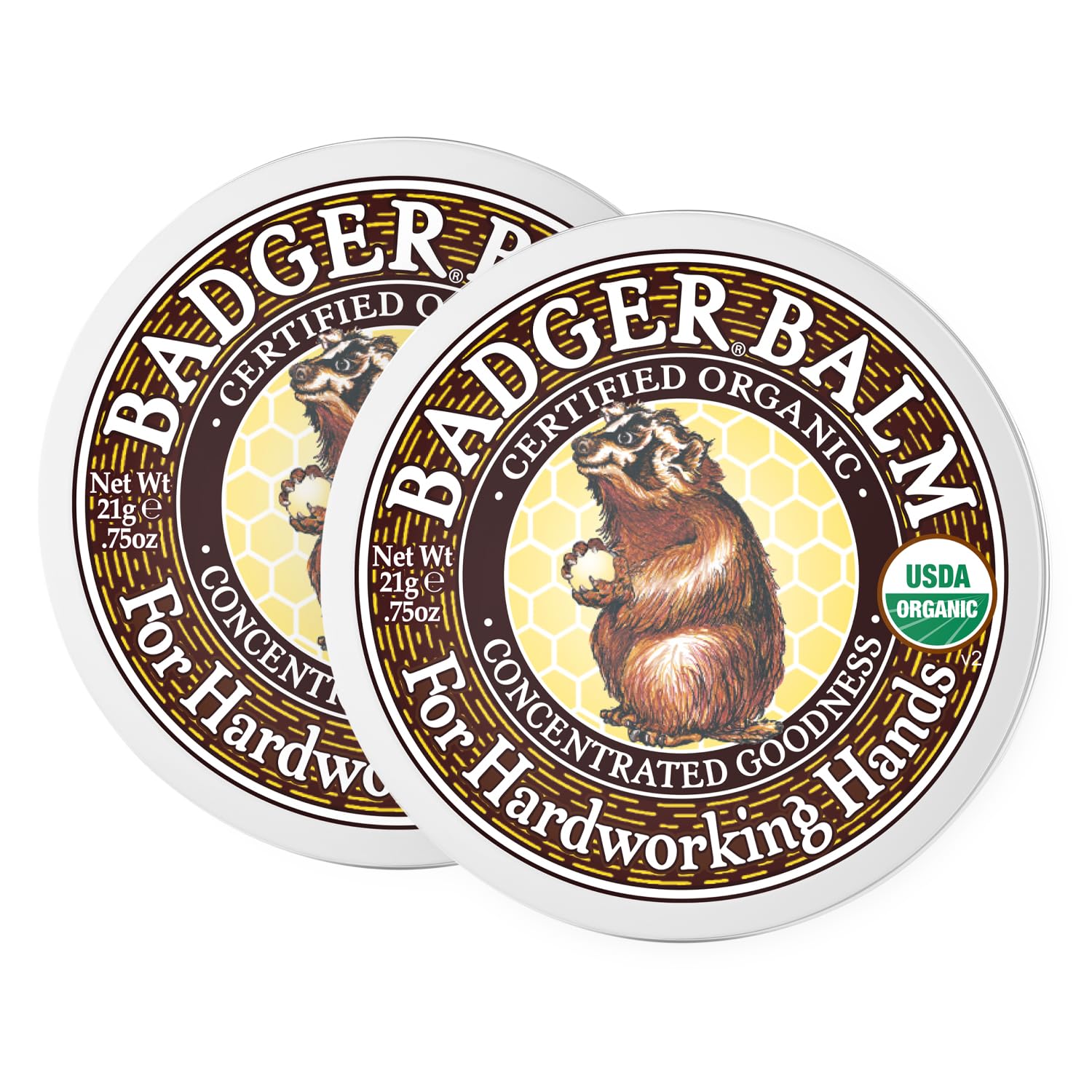 Badger Healing Balm, Hard Working Hands Cream, Organic Hand Cream for Dry Cracked Hands, Long Lasting Hand Moisturizer/Dry Hands Treatment, .75 oz Tin, 2-Pack