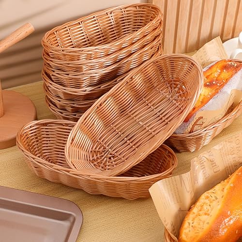 Miniatura 4 de GANAZONO 10 cestas de pan tejidas para servir cestas de almacenamiento de plástico ligeras, material transpirable para conservación de alimentos