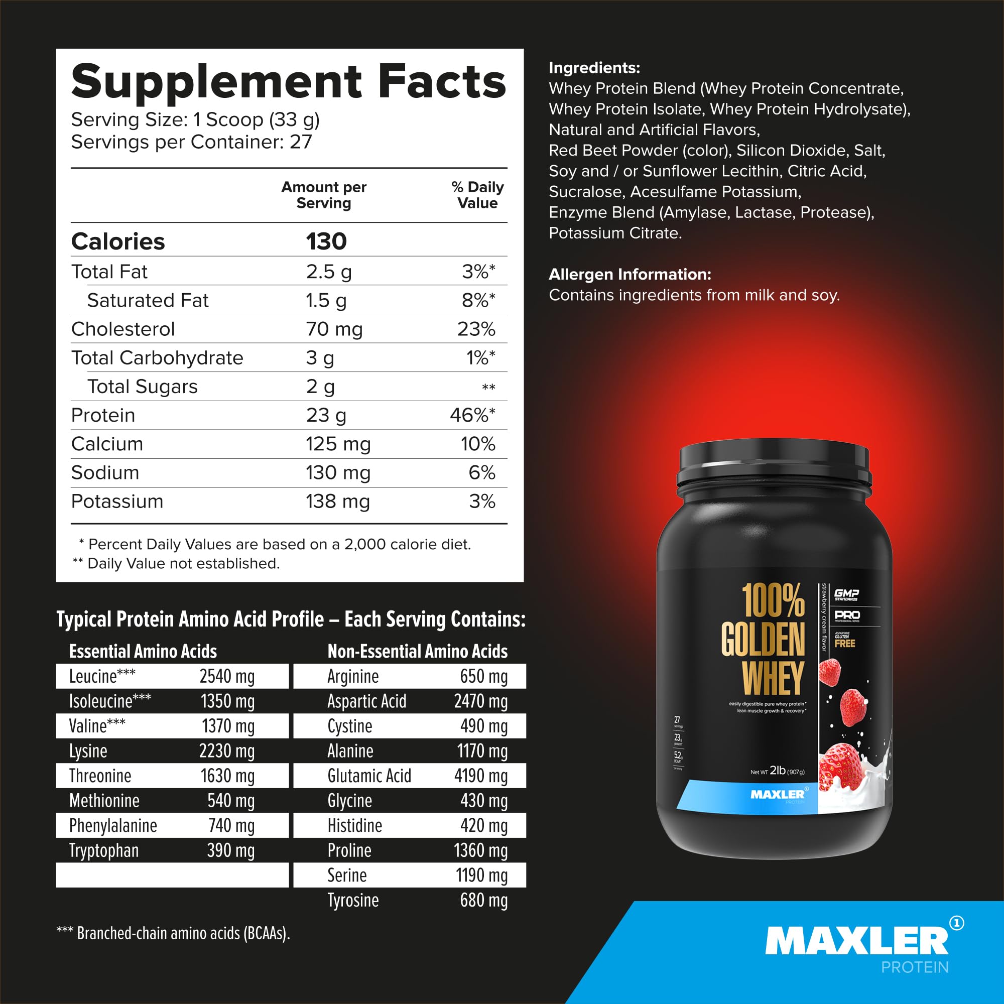 100% Golden Whey Protein - 24g of Protein per Serving - Whey Protein Powder for Pre Post Workout - Fast-Absorbing Whey Concentrate, Isolate & Hydrolysate Blend - Vanilla Ice Cream 5 lb — Amazon image 32