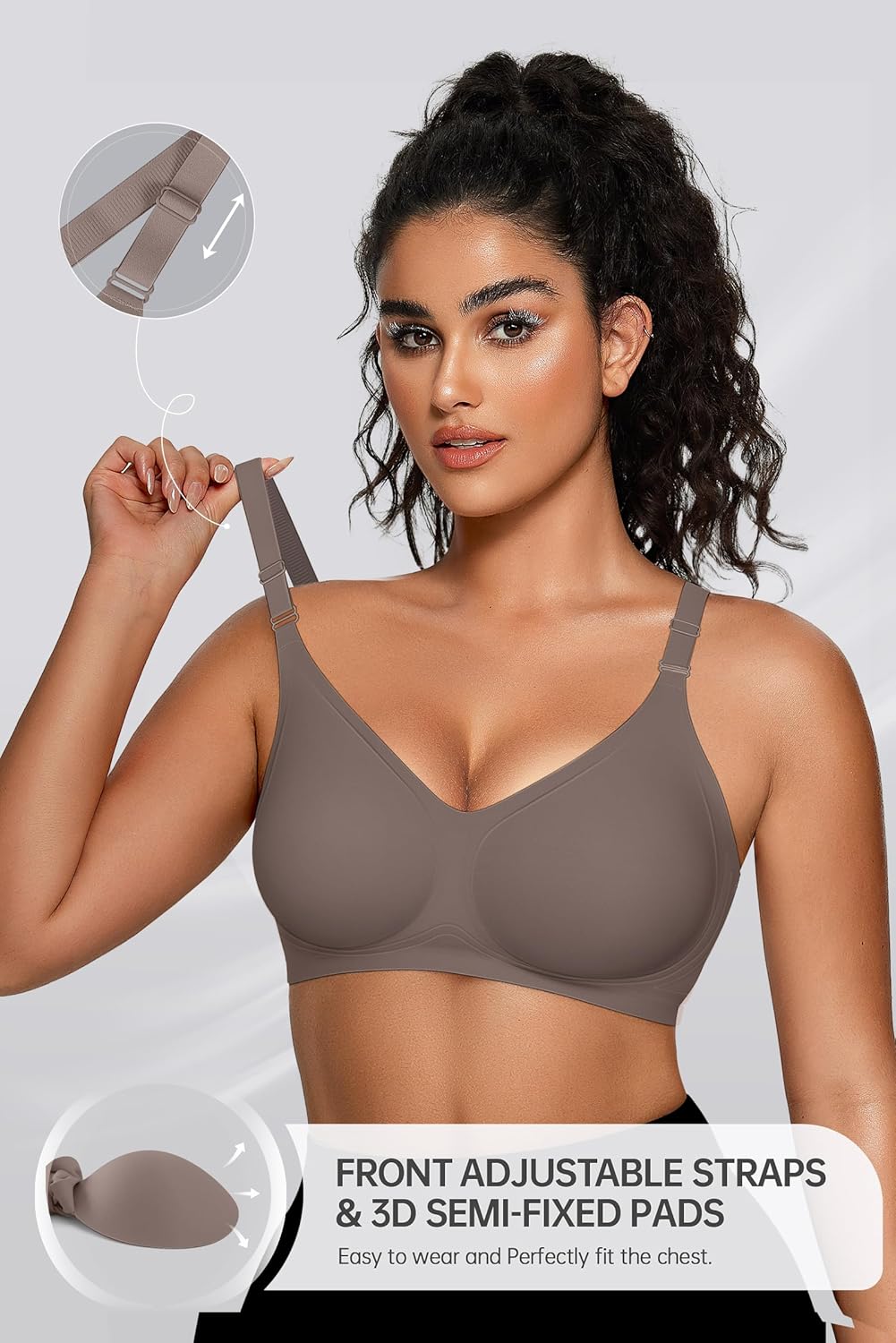 OEAK Womens Seamless Bras Comfortable Bra No Underwire Full Support Bralette Push Up Plus Size V Neck Sleeping Tshirt Bras - Image 2