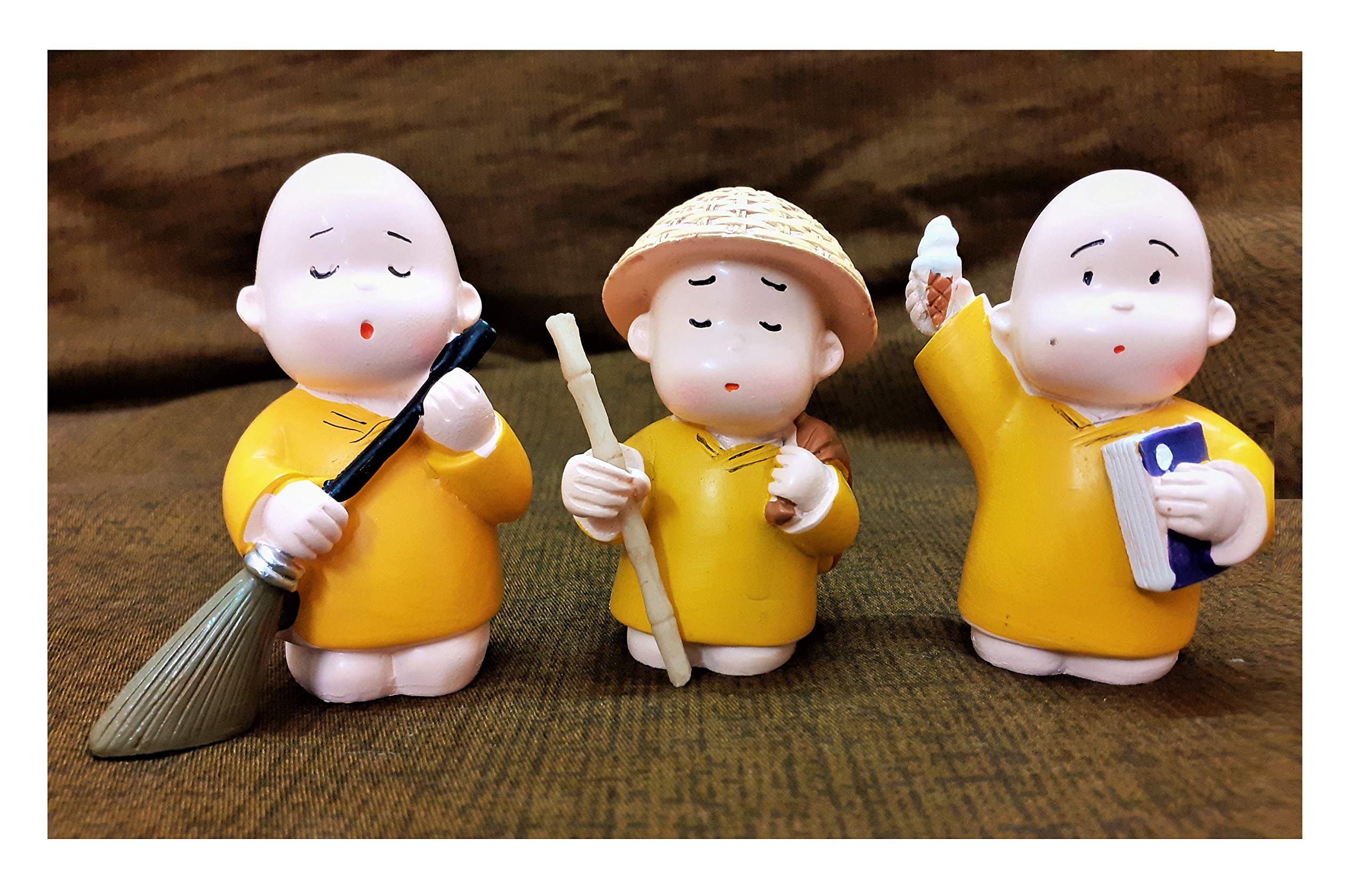 AFTERSTITCH Set of 3 Cute Saint Baby Holding Hat Stick and Ice Cream Style Monk Buddha Idols Statues Showpiece - Car Dashboard-Home Décor Decoration & Gifting Purpose (Buddha)