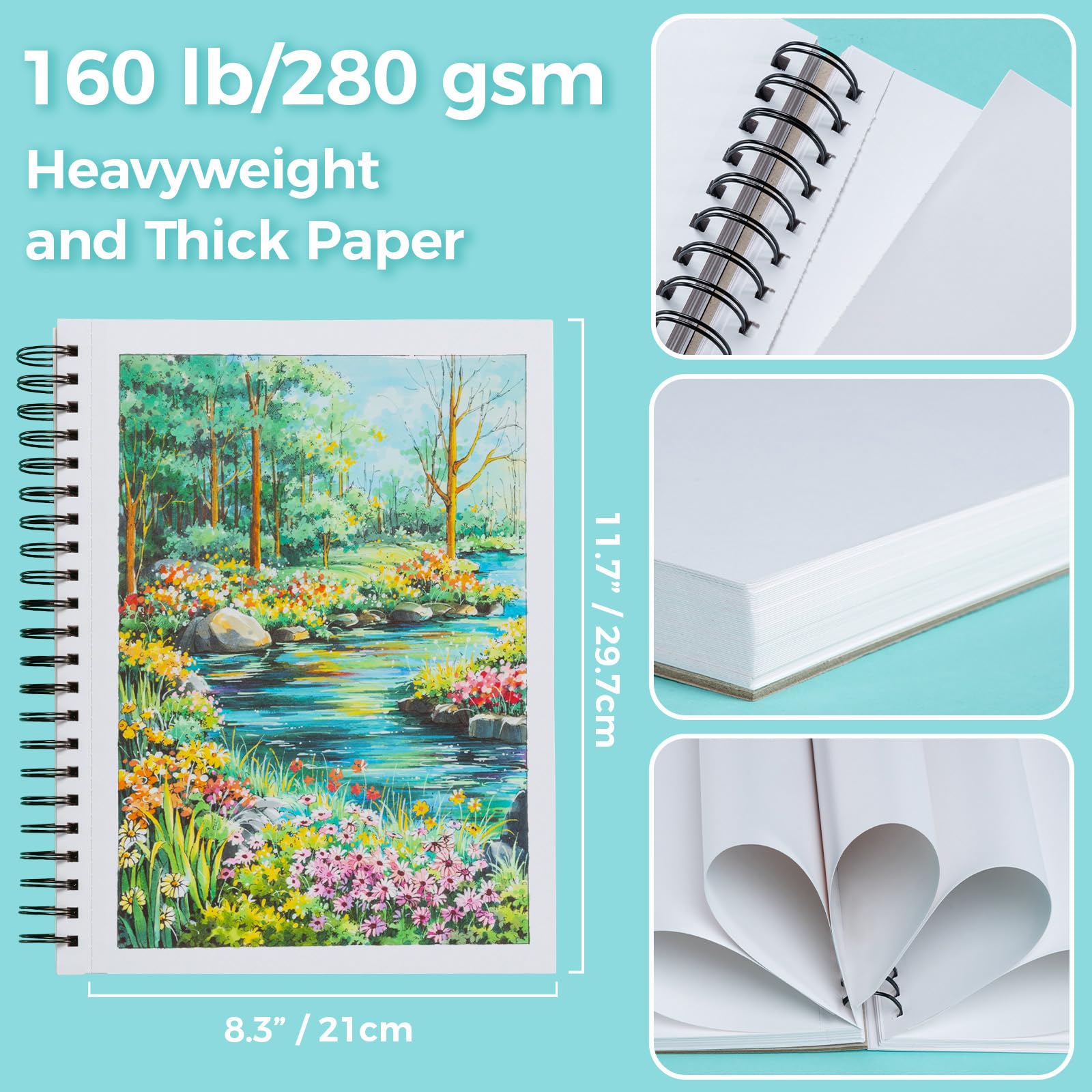 Ohuhu Dubbelzijdig Doordrukbestendig Schetsboek A4, Verbeterd 280gsm Super Dik Papier, 50 Vellen/100 Pagina's, Spiraalgebonden Kunstenaar Markerblok voor Alcoholmarkers & Aquarel Ohuhu Dubbelzijdig Doordrukbestendig Schetsboek A4, Verbeterd 280gsm Super Dik Papier, 50 Vellen/100 Pagina's, Spiraalgebonden Kunstenaar Markerblok voor Alcoholmarkers & Aquarel