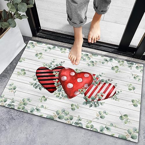 Tapete de baño absorbente para interiores, tapete antideslizante para puerta delantera, para el día de San Valentín, diseño retro a rayas, hojas de