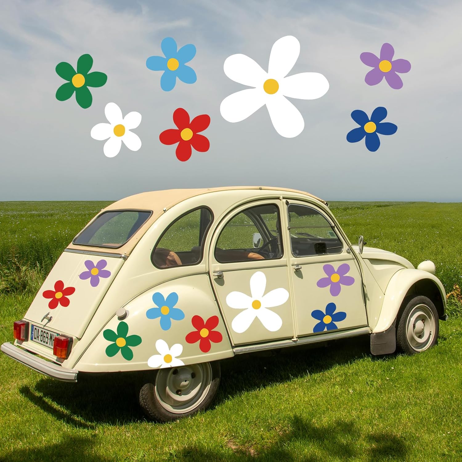 18 Sheets Large Daisy Stickers 86 Pcs Flower Car Decals Self Adhesive Vinyl Retro Flower Car Sticker for Bumper Mirror Window Clings Laptop Wall Truck Hippie Decoration - Image 7