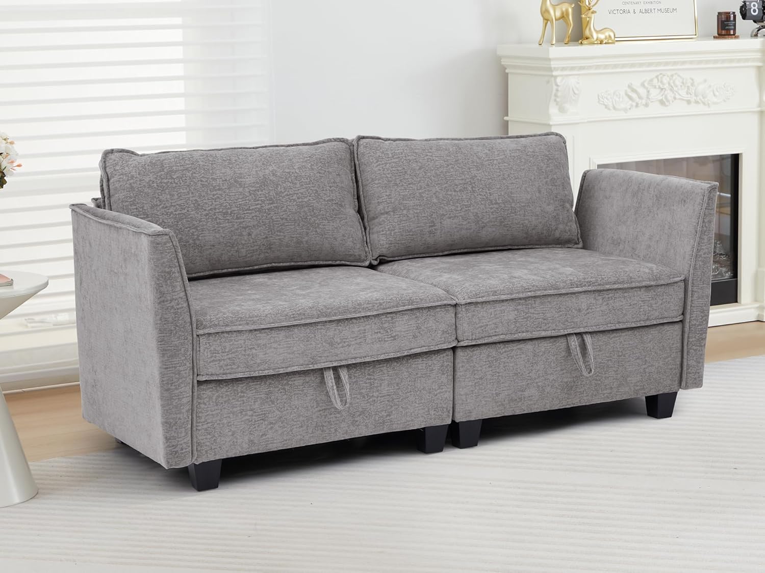 ORRD Small Modular Sectional Sofa, Loveseat Couch with Storage, 2 Seater Sofa Modular for Living Room, Office (Grey)