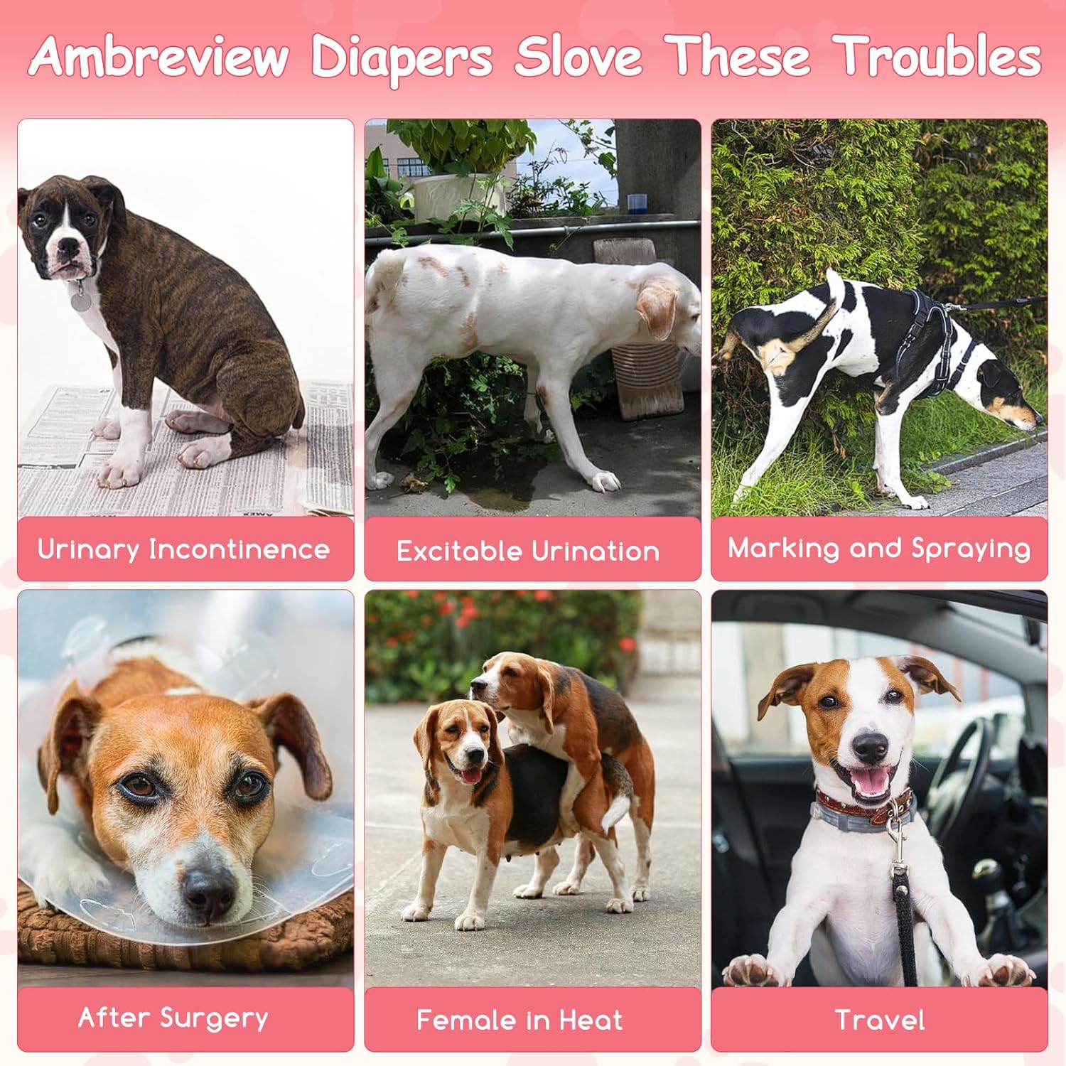 Ambreview Dog Diapers Female, Disposable Doggie Diapers for Female Dog with Stretchy Waist Full Wrap, Super Absorbent Diaper for Heat, Elderly Urinary Incontinence,Puppy Excitable Urination(30XL)