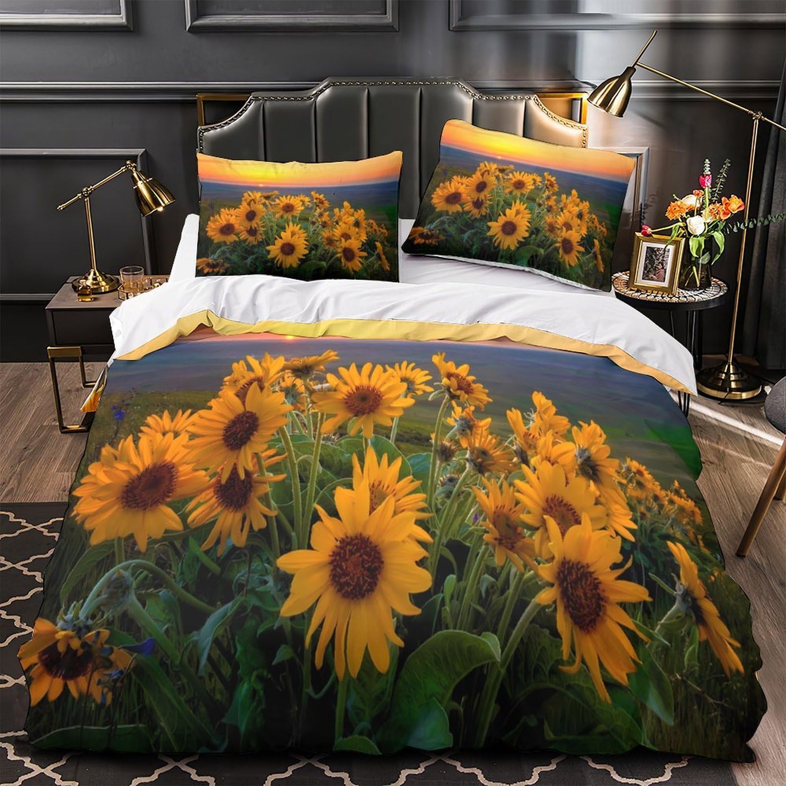 Parure de lit imprimé 3D super douce en microfibre premium fleurs sauvages