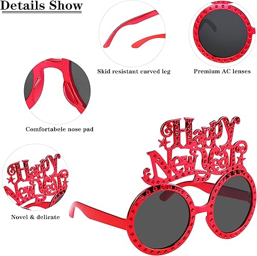 Miniatura 3 de ELCOHO Juego de 6 gafas de Año Nuevo 2024, suministros para fiesta de Año Nuevo, accesorios para cabina de fotos, gafas de fiesta novedosas para Año