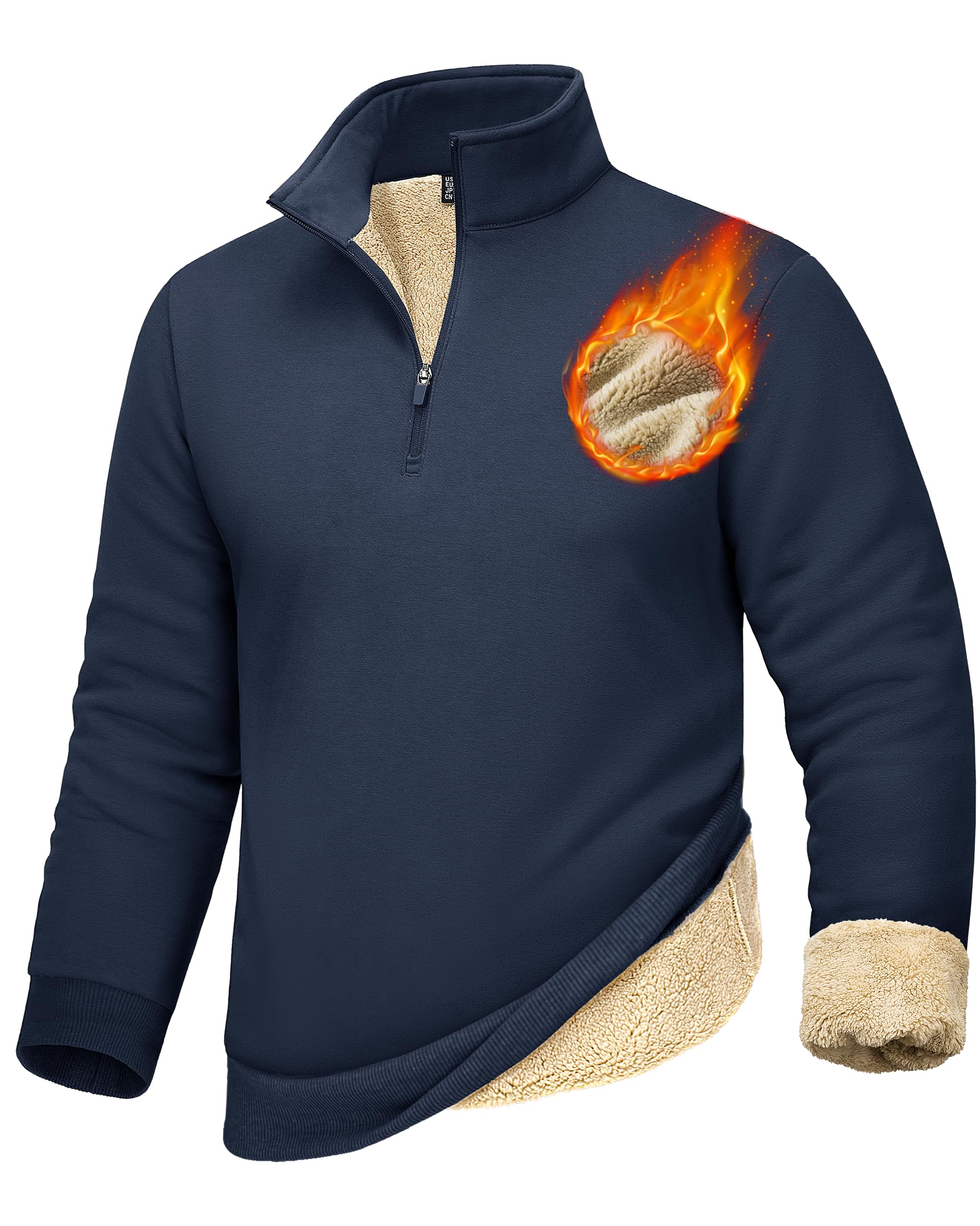 MAGCOMSEN Men's Sherpa Lined Heavyweight Sweatshirts 1/4 Half Zip Fleece Sweaters Winter Warm Thick Thermal Pullover