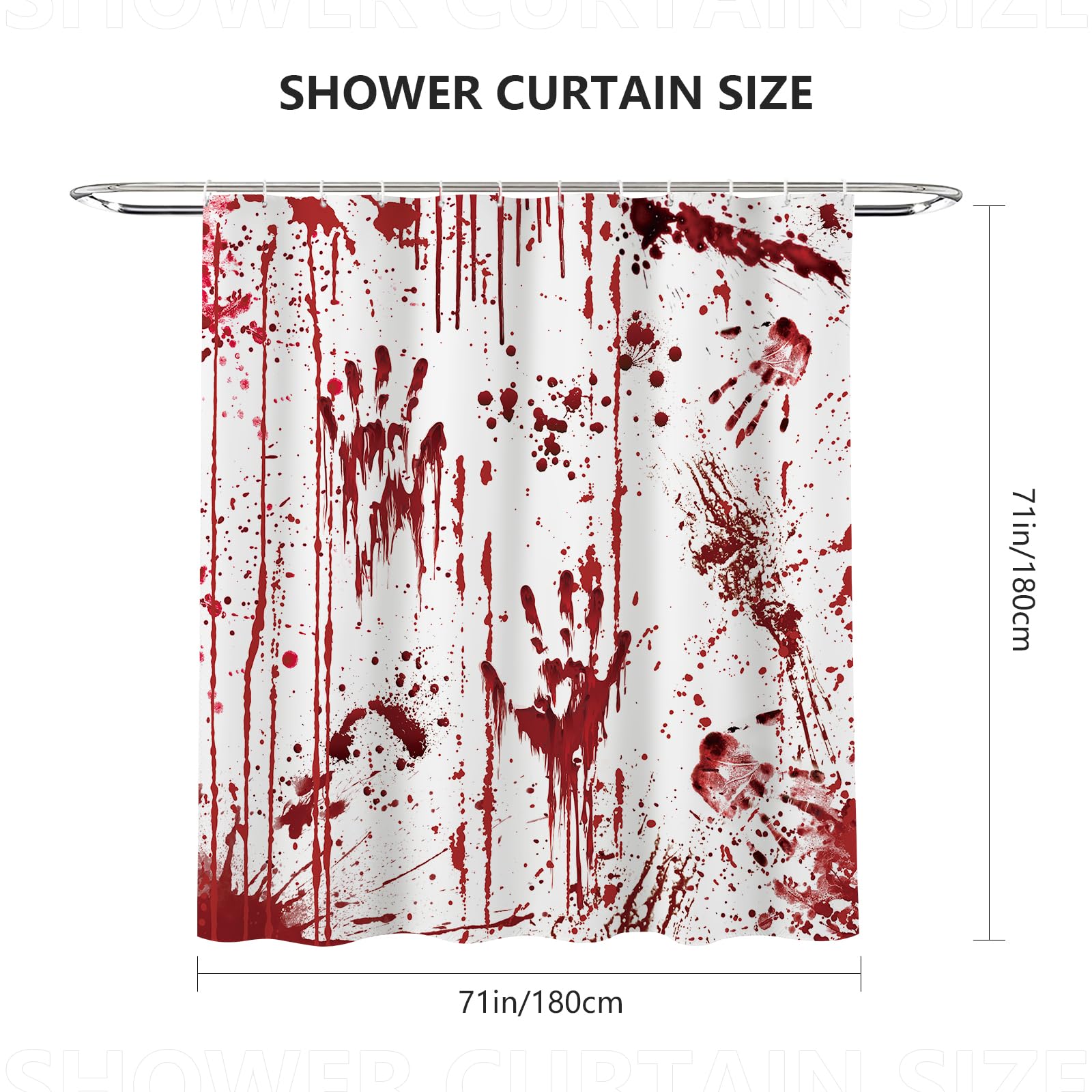 AIBIIN 180x180cm Halloween Shower Curtain Horror Red Splash Bloody Bath Curtains Bathtub Decoration Durable Polyester Material with 12 Hooks - Image 2