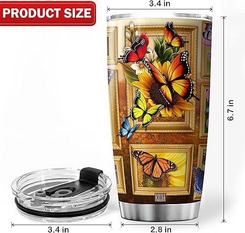 Miniatura 6 de Vaso de café con estampado de girasoles de 20 onzas, taza de café con tapa, mariposas, girasoles, regalos para mujeres, regalo de cumpleaños, taza