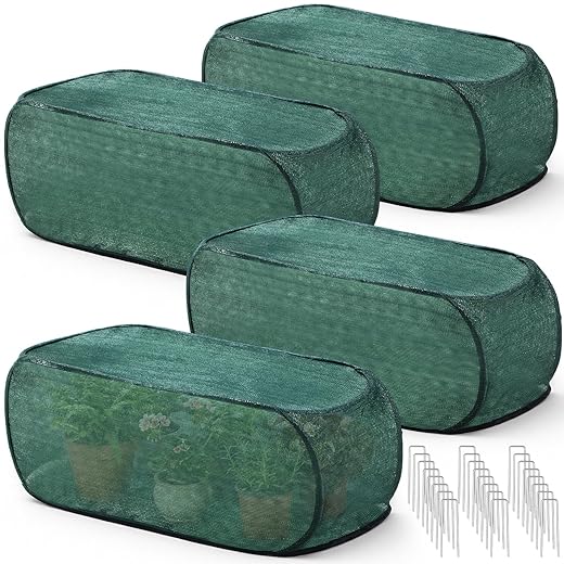 4 Pack Pop up Garden Plant Shade Tent 80% UV Resistant Plant Shade Net Foldable Crop Cage Cloth with Stakes for Outdoor Vegetable Fruit Protector Sun Protection Easy Setup (39 x 18 x 16 in)