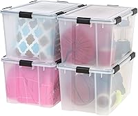 IRIS USA WeatherPro 74 Qt Gasket Storage Bins 4-Pack - Weathertight Stackable Clear Totes for Clothes, Tools, Food, Camping
