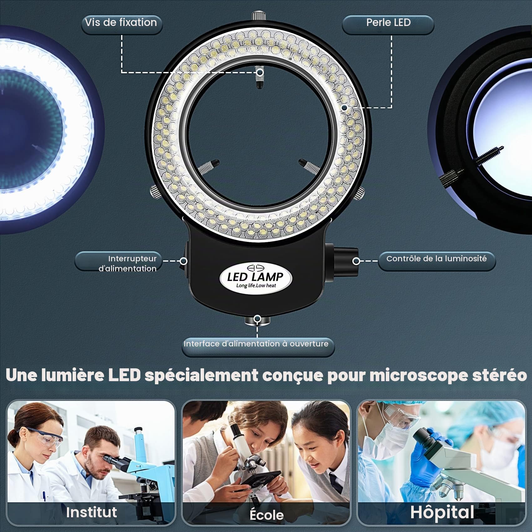 144 LED Lumière Anneau pour Microscope Optique, Source Lumineuse 6000 K de Caméra de Microscope, Lampe de Microscope Stéréo à Lumière, Lampe Source de lumière pour réparation de