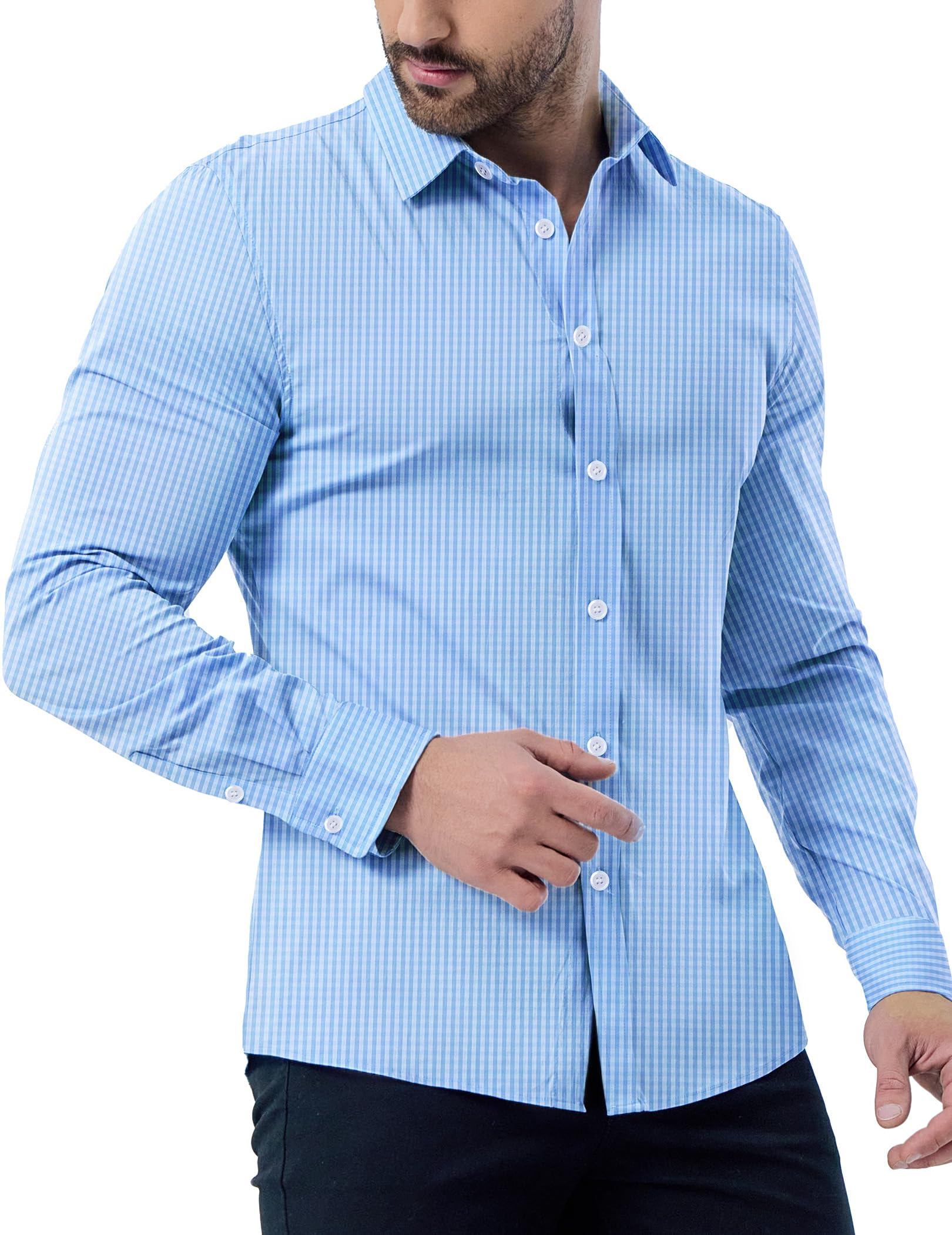 (Size XXL) ZAFUL Mens Dress Shirts Slim Fit Button Down Long Sleeve Stretch Collared Shirt Cotton Wrinkle Free Button Up Mens Tops
