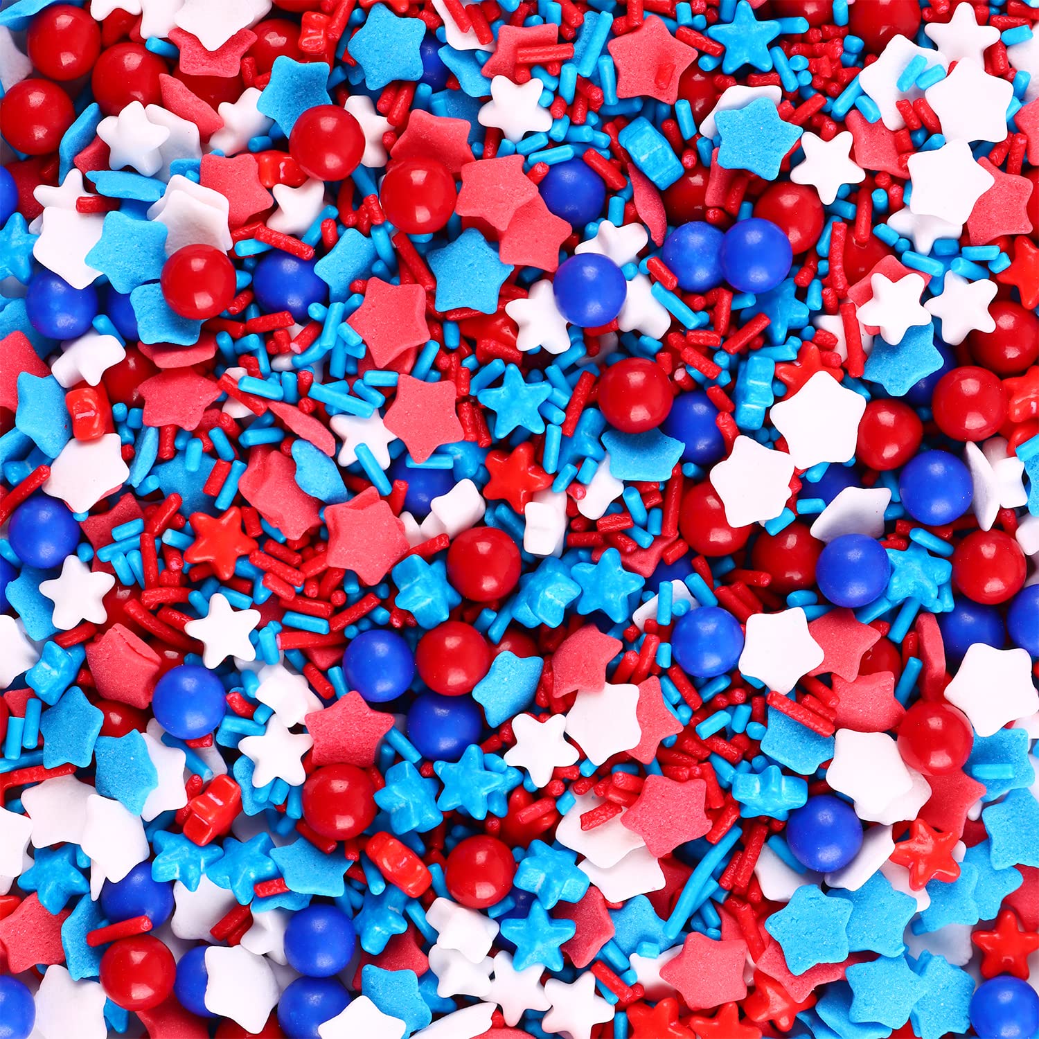 Patriotic Sprinkles for Cake Decorating, Edible Red White and Blue Sprinkles 4th of July Star Jimmies Pearl Sugar 7oz Independence Day Toppings for Cupcakes Cookies Ice Cream