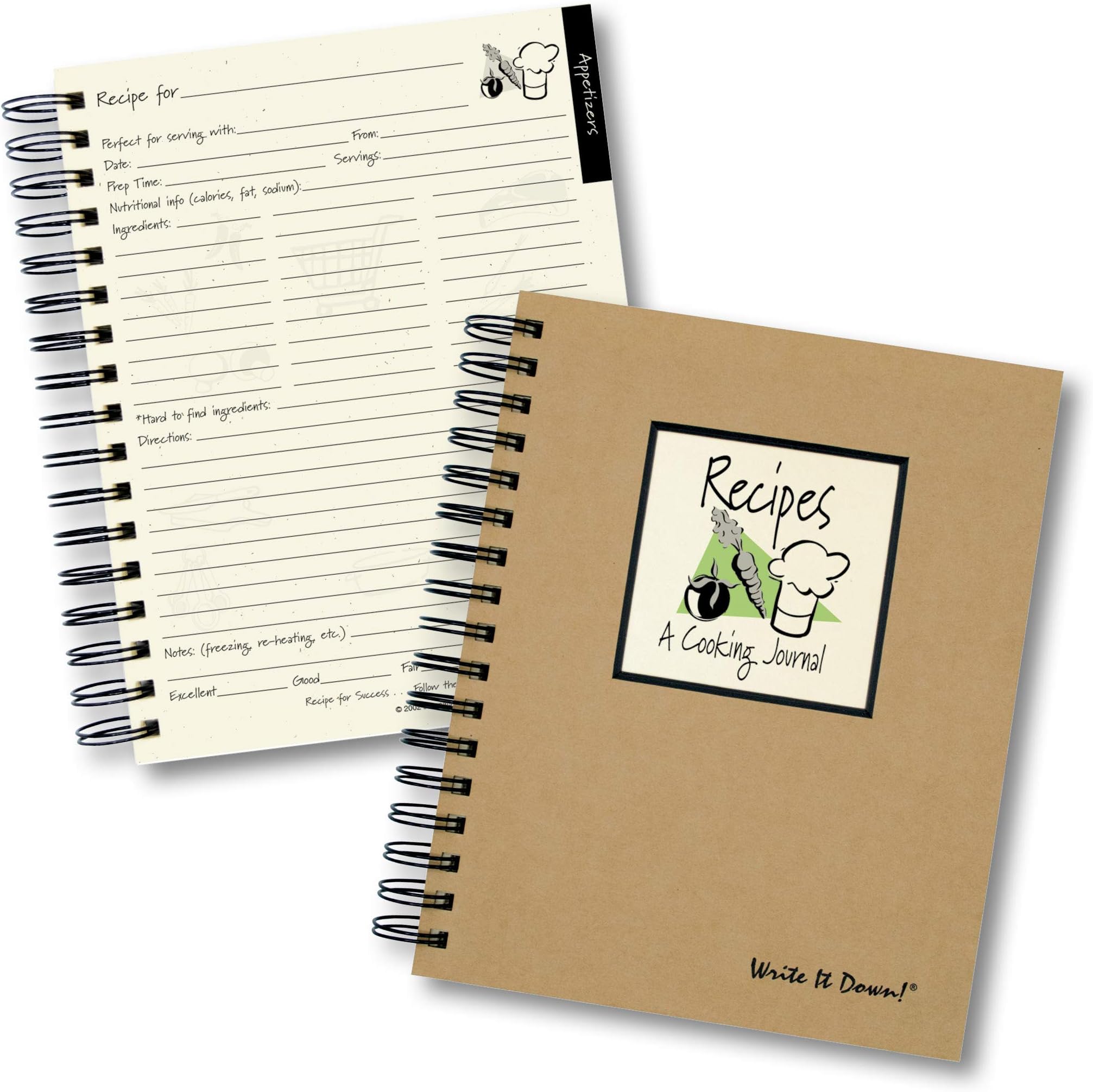Write it Down series by Journals Unlimited, Guided Journal, Recipes, A Cooking Journal, Full-size 7.5"x 9", Kraft Hard Cover, Made in USA