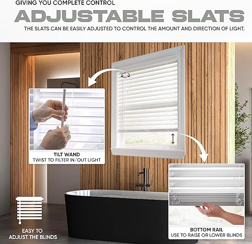 Miniatura 5 de Ultra Premium - Persiana de madera sintética blanca de 2 12 pulgadas (2.5 pulgadas), 17 pulgadas de ancho x 48 pulgadas de largo (tamaño real 16.5 x