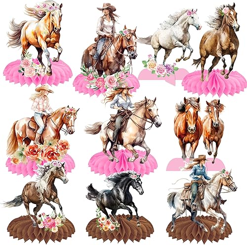 Centros de mesa de panal de abeja de vaquera, centros de mesa 3D de doble cara para mesas, suministros de fiesta de cumpleaños de vaquera occidental