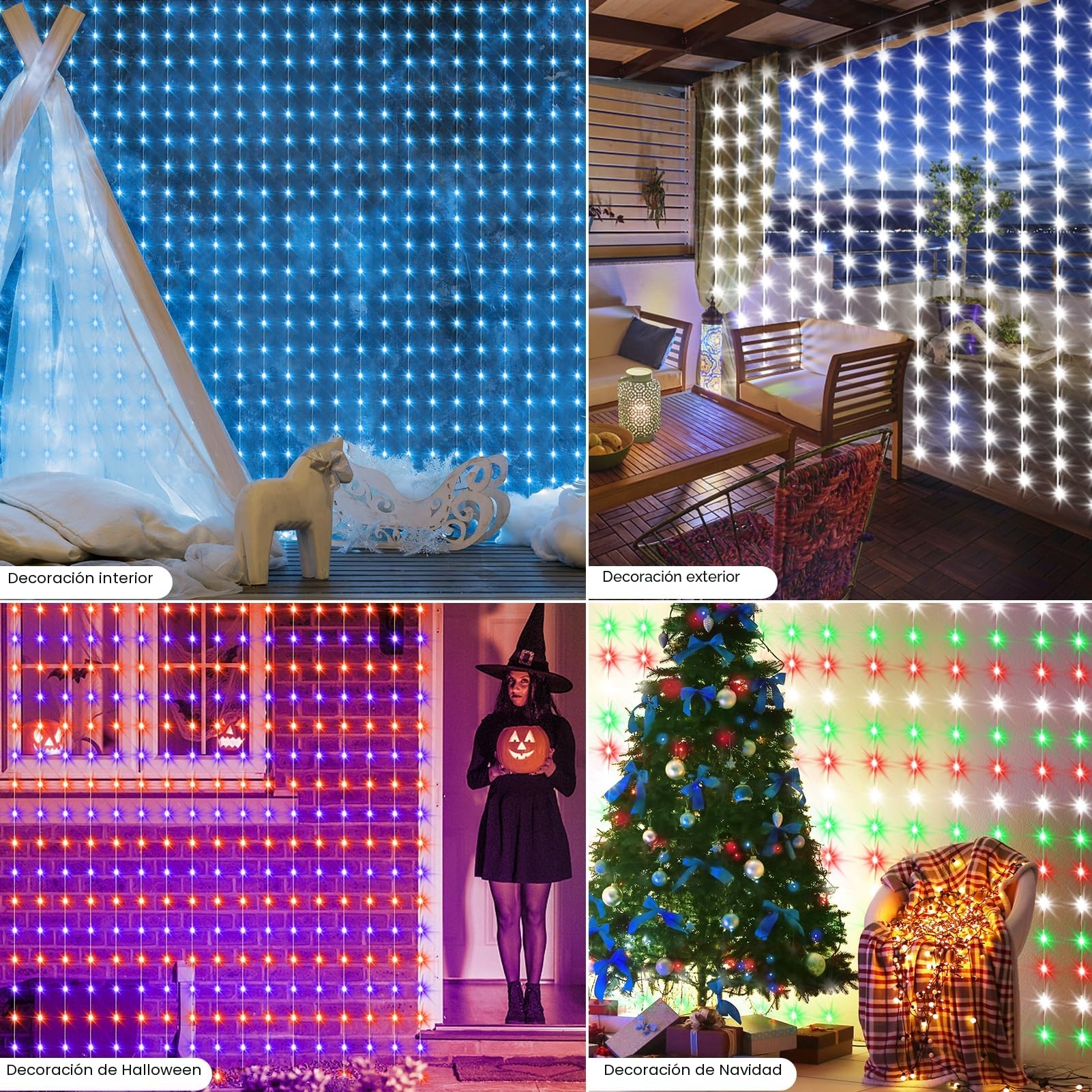 ZAIYW Cortina de Luz Inteligente RGB 5050 con Chip Integrado, Cortina de Luces de Hadas de 2,4 M x 1,8 M Control Remoto y Control de Aplicación, Cortina de Luces de Hadas de 144 LED para Fondo