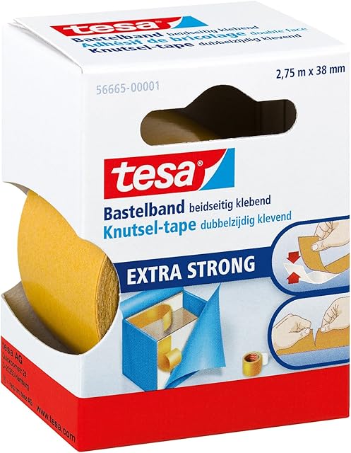 tesa® Double-Sided Tape - DIY Tape for Permanent Fixing of Objects and Manual Work - Rough and Uneven Surfaces - 2.75 m x 38 mm