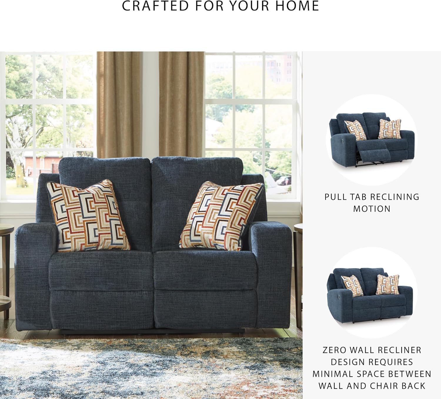 Signature Design by Ashley Danum Contemporary Reclining Loveseat with Tufted Cushion, Blue