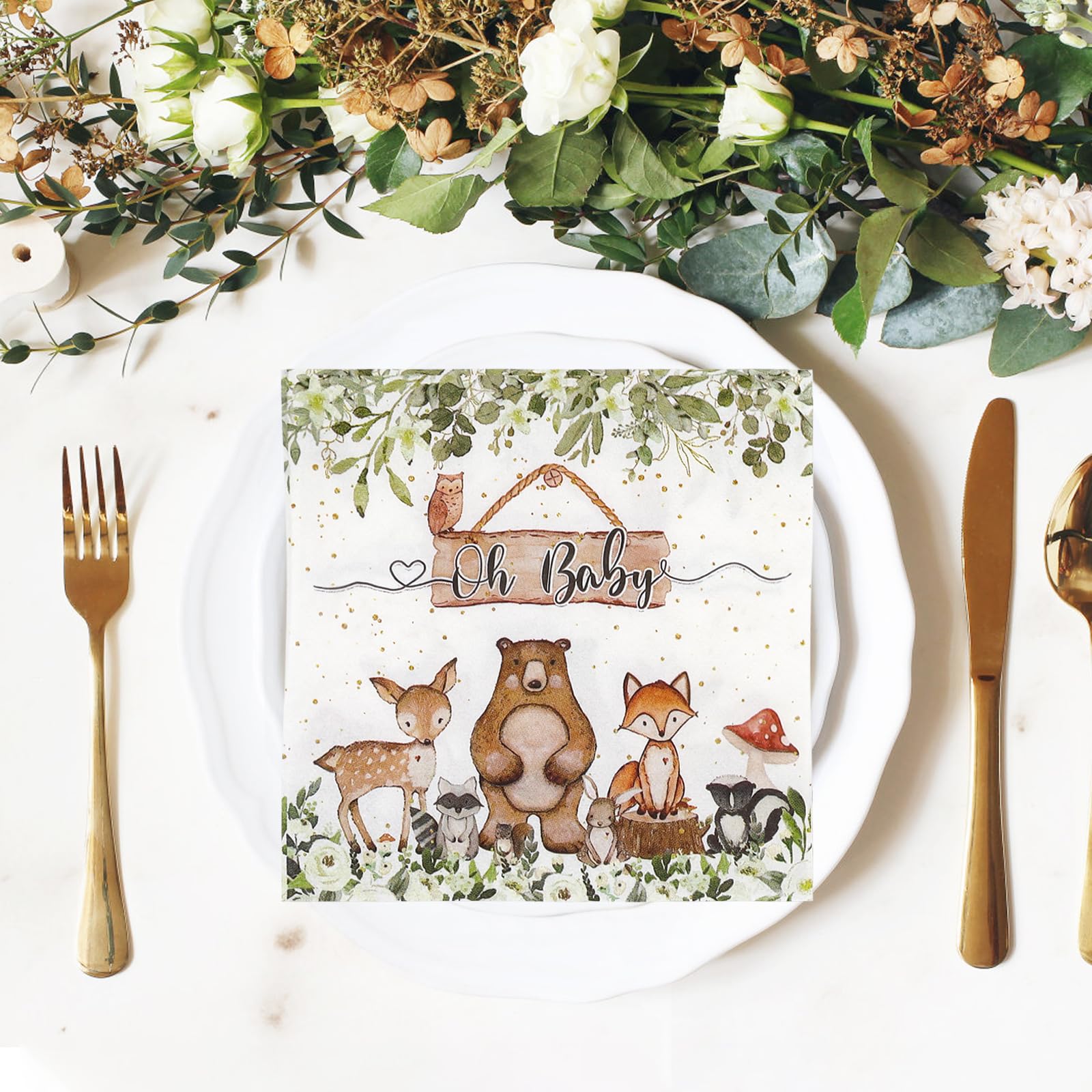 GROVBLE Baby Shower Servietten 40 Stück - Süße Tier-Motive Für Babyparty