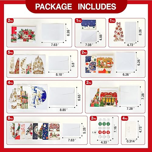 Miniatura 2 de WISHGIFT 25 tarjetas de Navidad 3D, tarjetas de Feliz Navidad hechas a mano, tarjetas de felicitación y sobres para Navidad