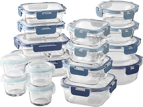 Miniatura 9 de COOK WITH COLOR Juego de recipientes de vidrio de borosilicato prémium de 32 piezas con divisores, 4 rectangulares, 8 redondos, 4 cuadrados, tapas a