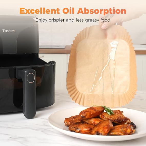 Tastee Air Fryer Liners 100Pcs - Design for 3-6QT Air Fryer Baskets, Oil-Absorbent Disposable Paper Liners, 450F Heat Resistant, Custom Fit