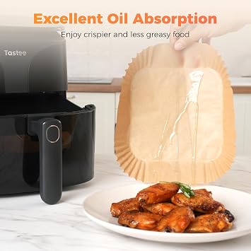 Tastee Air Fryer Liners 100Pcs - Design for 3-6QT Air Fryer Baskets, Oil-Absorbent Disposable Paper Liners, 450F Heat Resistant, Custom Fit