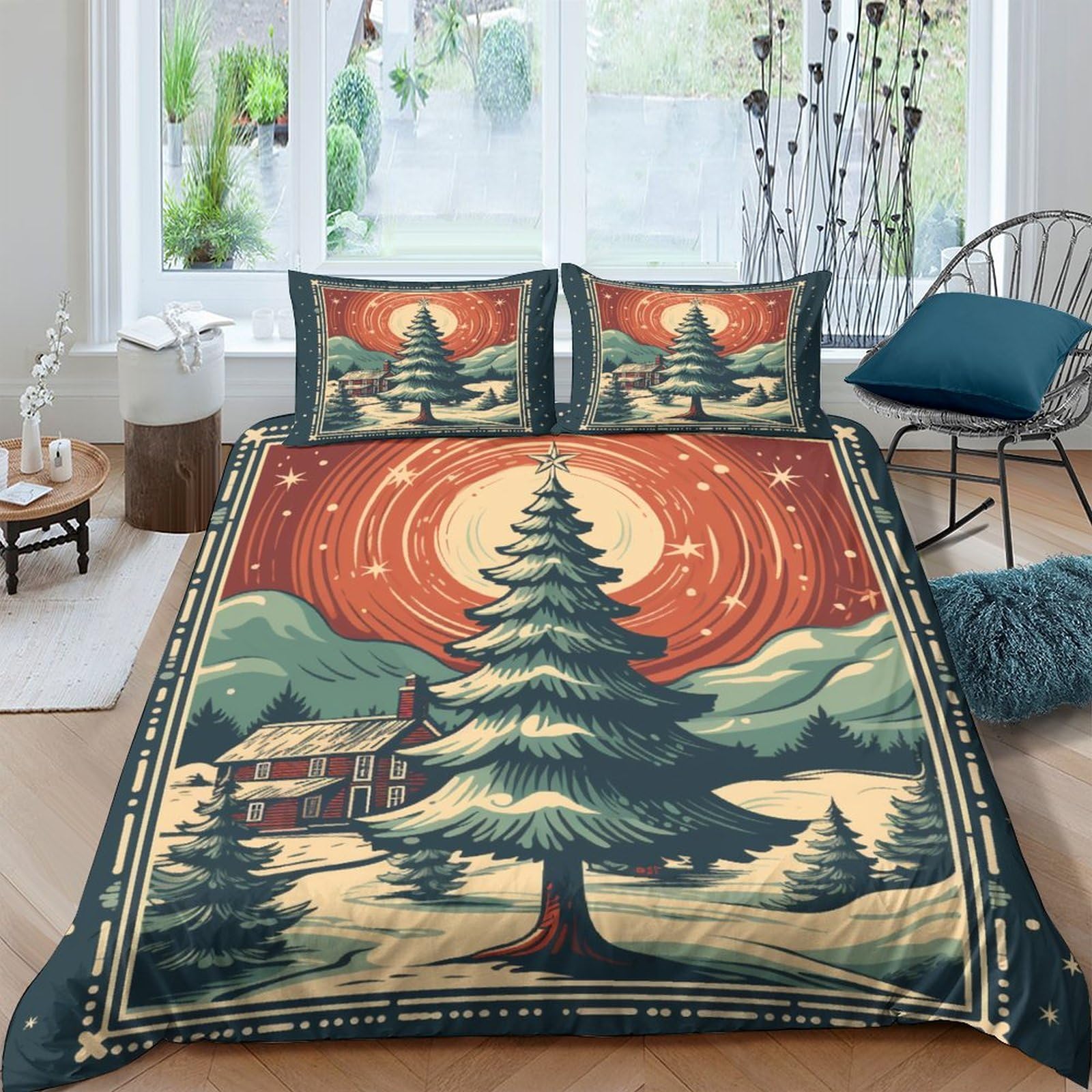 Housse de couette Noël pour lit double et décoration de chambre festive