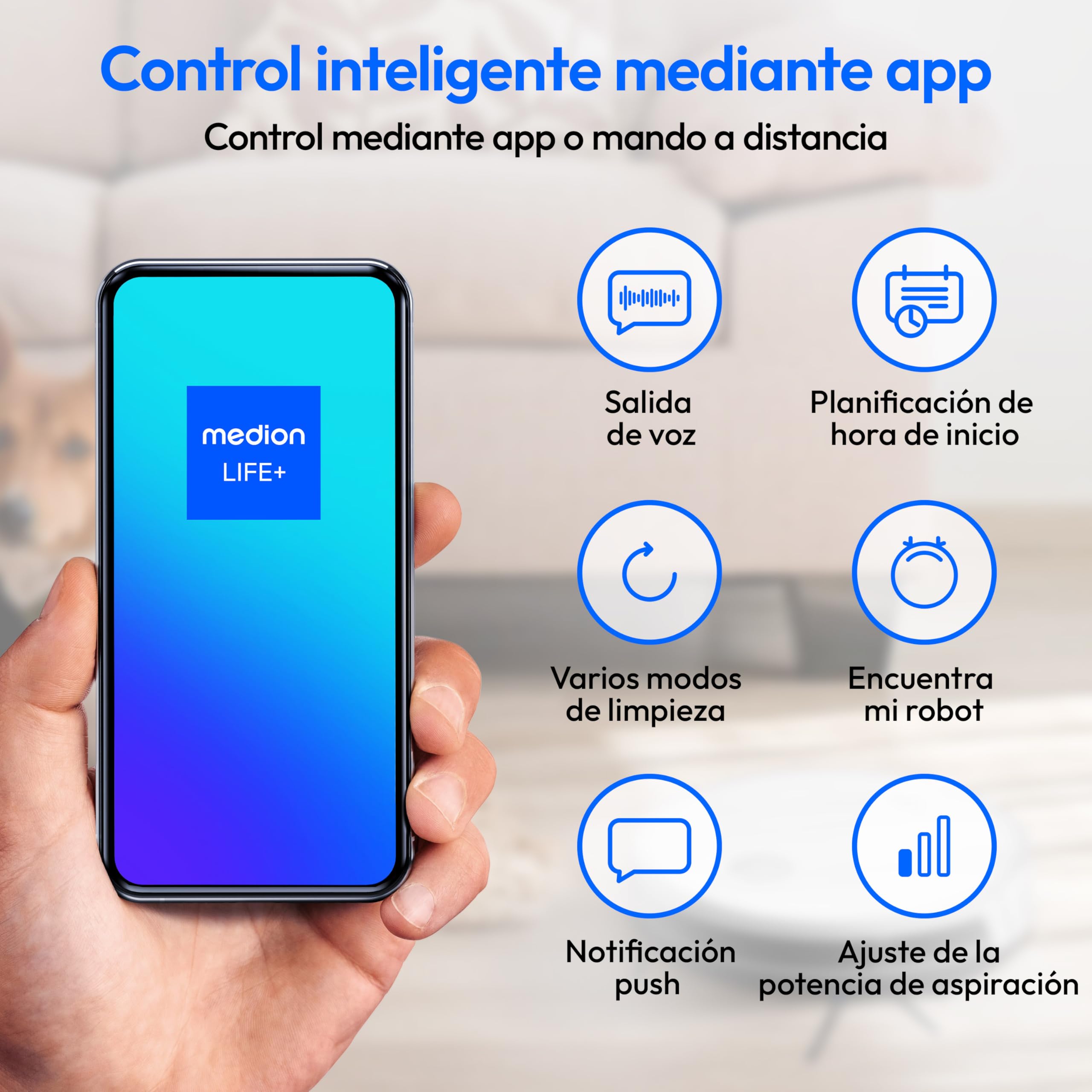 MEDION Robot Aspirador con navegación Inteligente S35 (App y Control por Voz, 4000 Pa de Potencia de aspiración, navegación giroscópica en líneas S sistemáticas, detección de alfombras