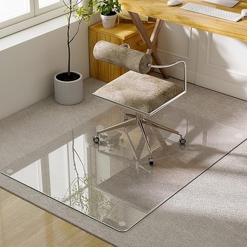 GLSLAND Tapete de vidrio templado de 47 x 32 pulgadas para silla, protector de suelo resistente para alfombras y suelos duros, resistente a los