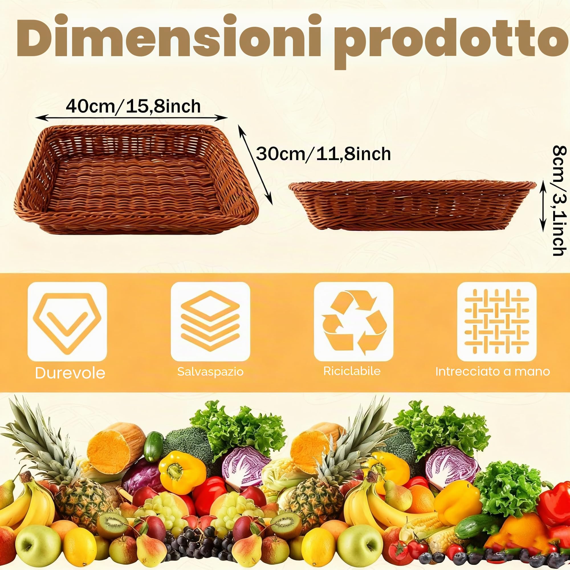 DAJAVE Mini Cestino in Vimini per Alimenti, Caramelle, Gelatine e Frutta Cesto Piccolo, Cestino Vimini, Contenitore per Alimenti, Cestino Vimini Piccolo Ideale (marrone, 40x30x8CM)