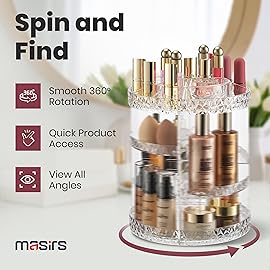360 Rotating Makeup Organizer Diamond Design - Adjustable Shelf Height and Fully Rotatable - The Perfect Round Spinning Cosmetic Organizer for Bedroom Dresser or Vanity Countertop Storage (Clear)