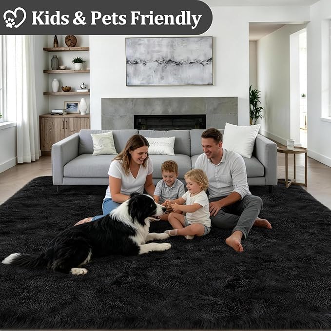 Alfombra 8x10 para Sala y Dormitorio - Shag Suave Antideslizante Negra miniatura 4
