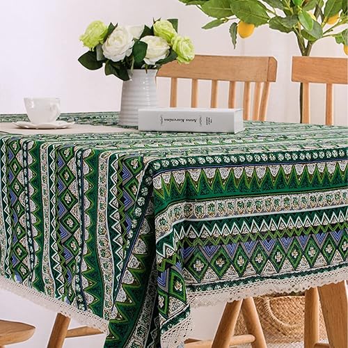 Miniatura 10 de Mantel rectangular de color rojo bohemio para mesas de granja, fundas de mesa de comedor, mantel de lino de algodón de 60 x 90 pulgadas, manteles de