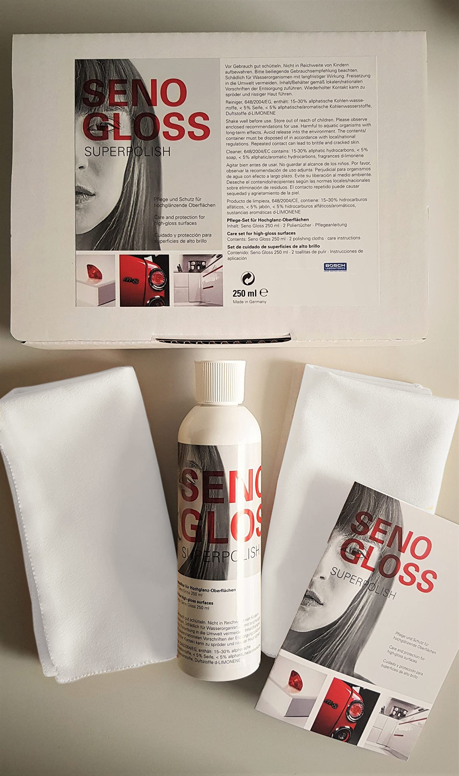 Pflege & Schutz Hochglanzmöbel Küchen Möbelpolitur 250 ml + 2x Poliertuch Set Hochglanzpflege